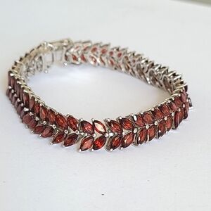 Vintage Boho Red Crystal Cluster Sterling Silver Wide Evening Cocktail Bracelet